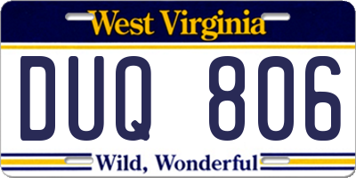 WV license plate DUQ806