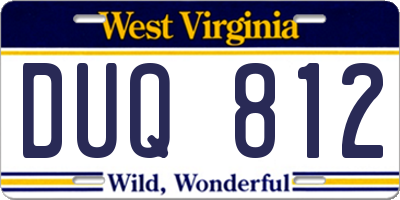 WV license plate DUQ812