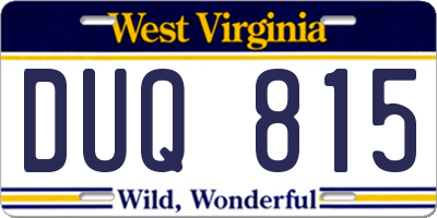 WV license plate DUQ815
