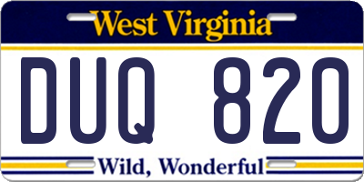 WV license plate DUQ820