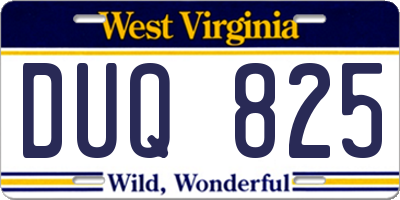 WV license plate DUQ825