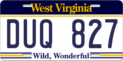 WV license plate DUQ827