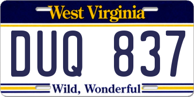 WV license plate DUQ837