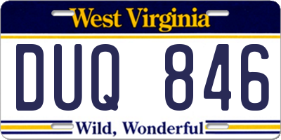 WV license plate DUQ846