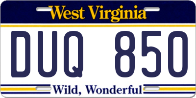 WV license plate DUQ850