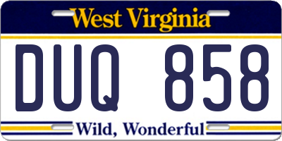 WV license plate DUQ858