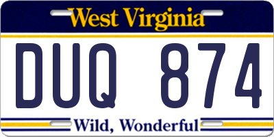 WV license plate DUQ874