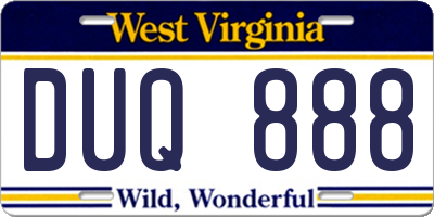 WV license plate DUQ888