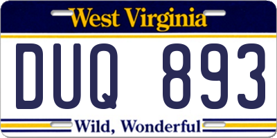 WV license plate DUQ893
