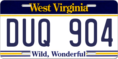 WV license plate DUQ904