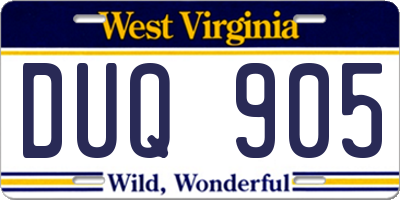 WV license plate DUQ905