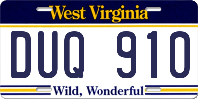 WV license plate DUQ910