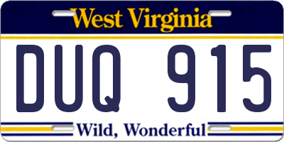 WV license plate DUQ915