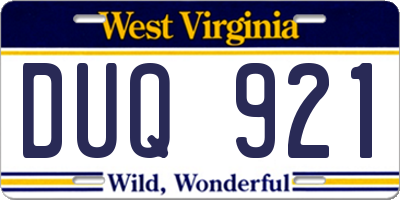 WV license plate DUQ921