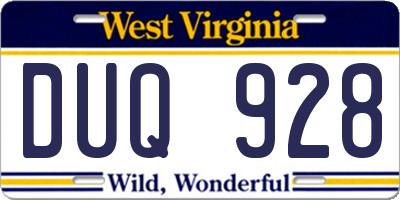 WV license plate DUQ928