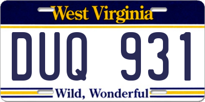 WV license plate DUQ931