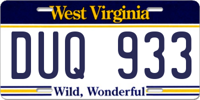 WV license plate DUQ933