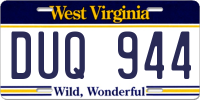 WV license plate DUQ944