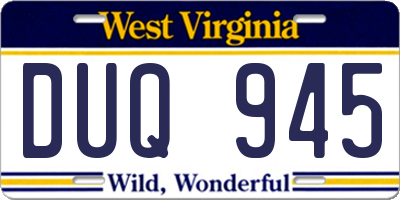 WV license plate DUQ945