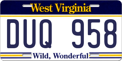 WV license plate DUQ958