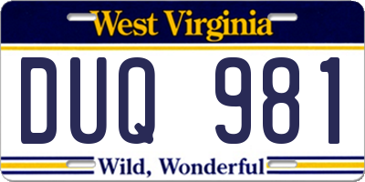 WV license plate DUQ981