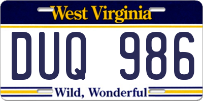 WV license plate DUQ986