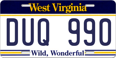 WV license plate DUQ990
