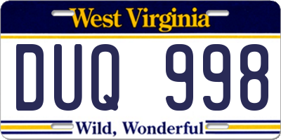 WV license plate DUQ998