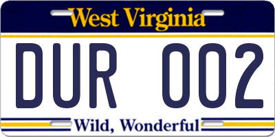 WV license plate DUR002