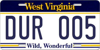 WV license plate DUR005