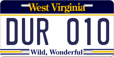 WV license plate DUR010