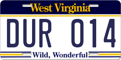 WV license plate DUR014