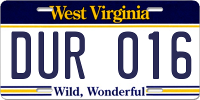WV license plate DUR016