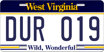 WV license plate DUR019