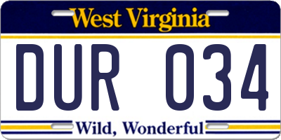 WV license plate DUR034