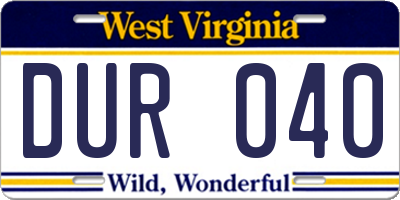WV license plate DUR040