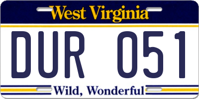 WV license plate DUR051