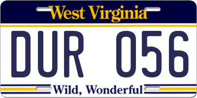 WV license plate DUR056