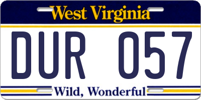 WV license plate DUR057