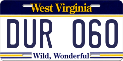 WV license plate DUR060