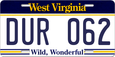 WV license plate DUR062