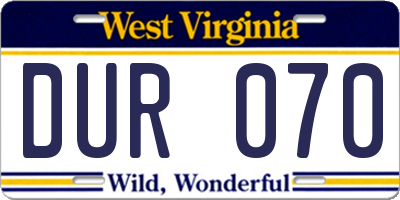 WV license plate DUR070