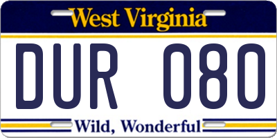 WV license plate DUR080