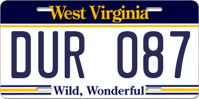 WV license plate DUR087