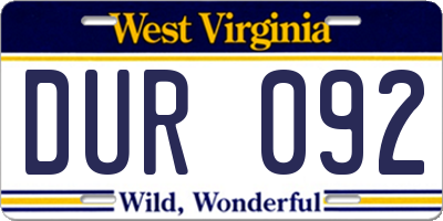 WV license plate DUR092
