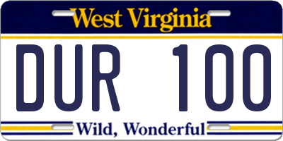 WV license plate DUR100
