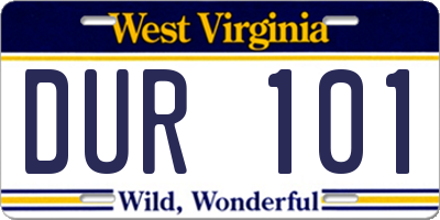 WV license plate DUR101