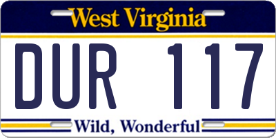 WV license plate DUR117