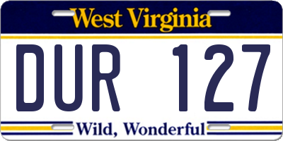 WV license plate DUR127