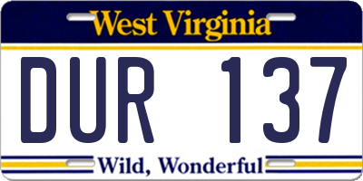 WV license plate DUR137